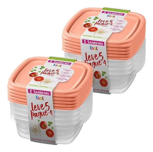Pote Para Alimentos Hermético Sanremo Linha Facil 530ml Salmão - Kit Com 10 Unidades