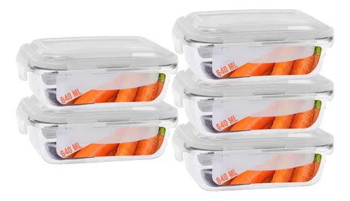 5 Pote Vidro 640ml Marmita Fitness Tampa Hermética 4 Travas