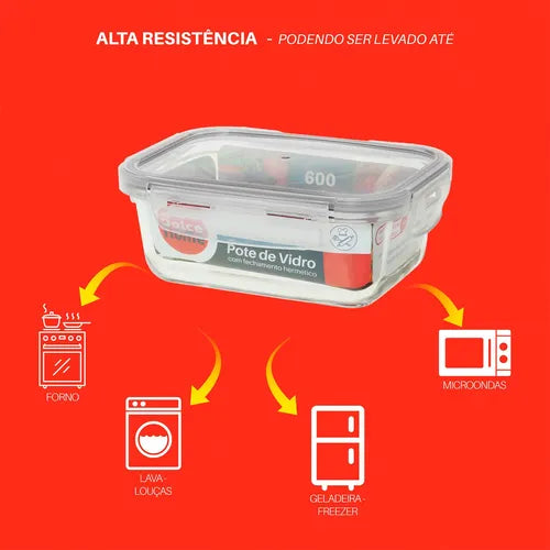 Pote Hermético Vidro Marmita 600ml Microondas Forno Freezer Cor Transparente