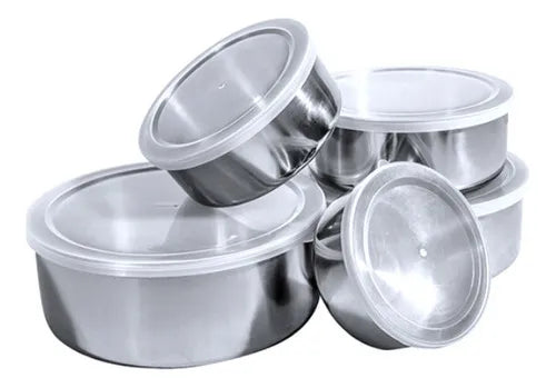 Jogo 5 Pote Tigela Inox Alumínio Com Tampa Hermético Redondo