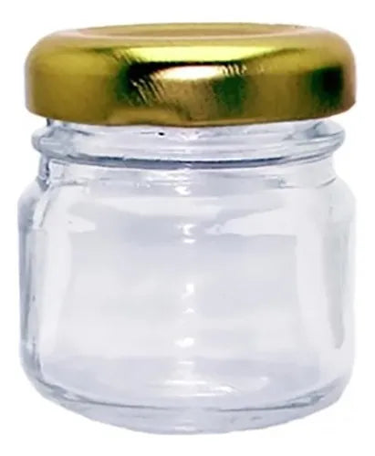 Kit Com 24 Potinhos De Vidro 40ml + Tampa Metálica E Lacres Cor Dourado