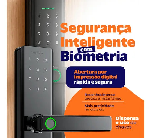 Fechadura Digital Eletrônica Biométrica De Sobrepor Altuspro Senha Cartão E Impressão Digital Smart Inteligente Para Casa Apartamento Cor Preto