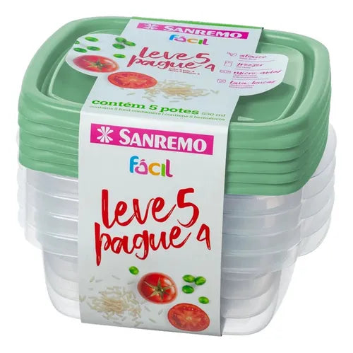 Conjunto Com Pote Plastico Sanremo 530ml Leve 5 e pague 4