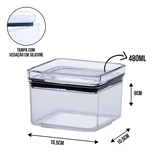 Pote Hermético Lumini Quadrado Alimentos Empilhável 480ml Cor Transparente