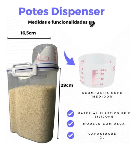 Kit 4 Potes Herméticos 2 Litros Copo Dosador Porta Sabão Pó