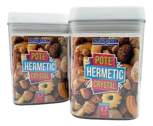 Kit 2 Potes Mantimento Cozinha 1,7l Hermetic C/ Tampa Trava Cor Transparente