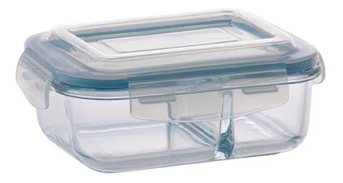 Jogo Com 2 Potes 1040ml Marmita Hermético Divisória Cor Vidro