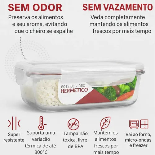 Kit 2 Pote Hermético Grande Vidro Marmita 1480ml