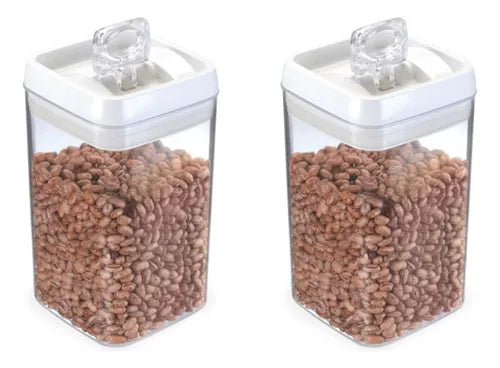 2 Potes Mantimentos Acrílico Quadrado 2,3 L Sal Açucar