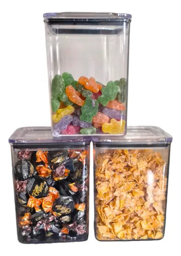 Pack 3 Potes para Alimentos Qualyplas Hermetico 1L Acrilico Transparente