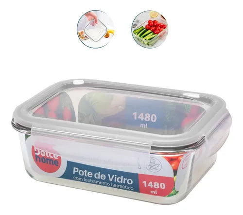 Pote Hermético De Vidro - Marmita -micro-ondas -forno 1480ml Cor Vermelho