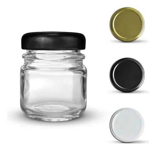 Kit Com 24 Potinhos De Vidro 40ml + Tampa Metálica E Lacres Cor Preto