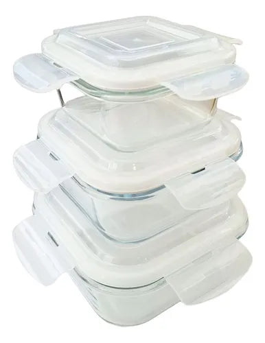 Kit 3x Pote De Vidro Hermético C/ Tampa 320ml 520ml E 800ml Cor Branco