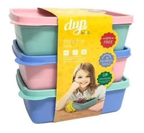Pote Fun Dup Kids C/ 3 Potes Hermético E Resistente 460ml