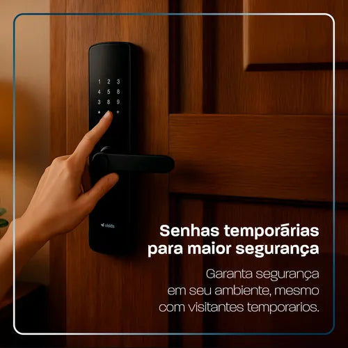 Fechadura Digital Inteligente Velds, Wi-Fi, de Embutir com Biometria App Senha Tag, Preto Fosco