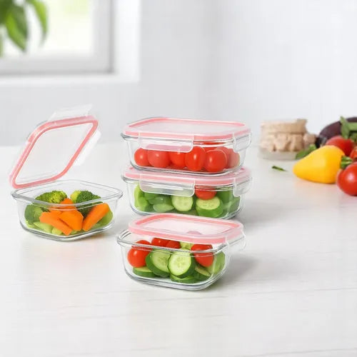 Pote Vidro Hermético Retangular Marmita 370ml Kit 6 Peças