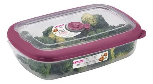 Kit 3 Pote Plástico Retangular C/ Válvula E Vedação Borracha Cor Vinho