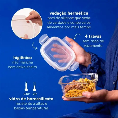 Conjunto 4 Potes De Vidro Marmita Com Tampa Hermética 700ml