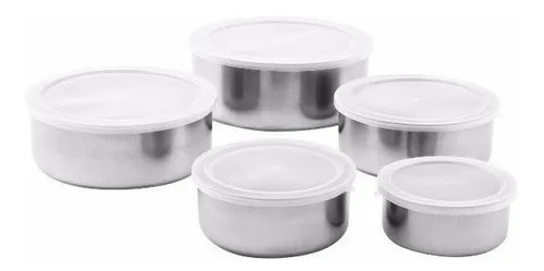 Conjunto De Potes Organizadores Inox 5 Peças Com Tampa Ke Home