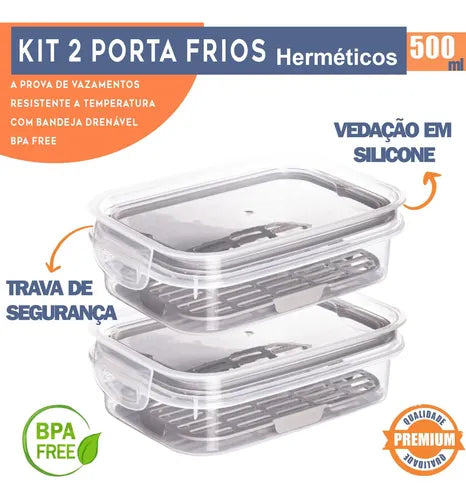 Kit 2 Potes Porta Frios Queijo Presunto Hermético Empilhavel