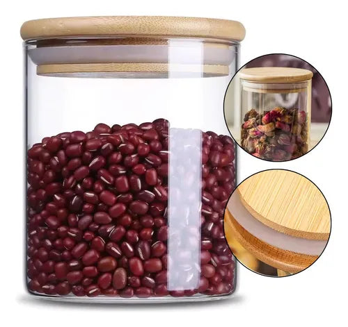 Jogo De Potes Herméticos 700 Ml 2 Unidades Vidro Tampa Bambu