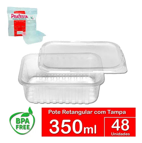 Pote Descartável 350ml Tampa Marmita Freezer Microondas 48un