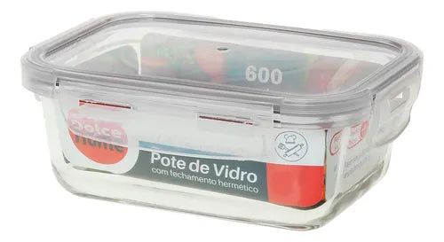 Conjunto C/4 Potes De Vidro Hermético Marmita 600ml C/ Trava Cor Vermelho