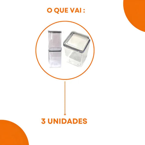 Pack 3 Potes para Alimentos Qualyplas Hermetico 1L Acrilico Transparente