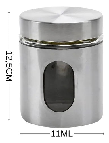 Kit 5 Potes Hermético Mantimentos Aço Inox Com Visor Vedação