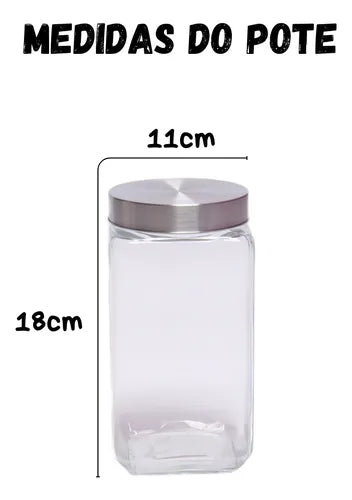 Kit 3 Pote Hermetico Vidro 1.7l Com Tampa Inox Mantimentos