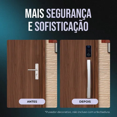 Fechadura Eletronica Digital Sobrepor Com Biometria Senha Cartão Chave Abre Com Aplicativo Wifi Tuya Voz Portugues Porta Madeira espessura entre 35mm e 50mm Cor Preto Ekaza T328