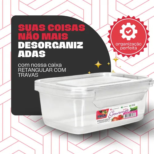 Kit Com 10 Caixa Retângular Com Trava Transparente 750 Ml