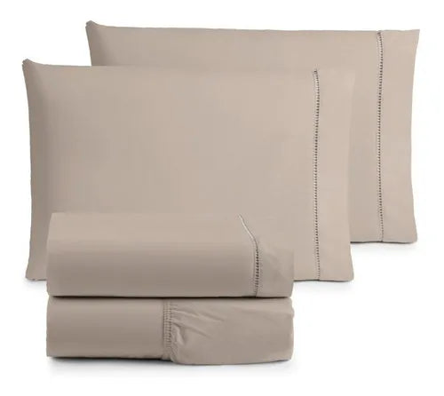 Jogo Lençol Super King Size 4 Peças - 600 Fios + Vedido Cor Cáqui Desenho Do Tecido Liso