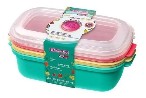 Potes Plástico Freezer Alimentos 1.1 L Sanremo Kit C/3 Pçs