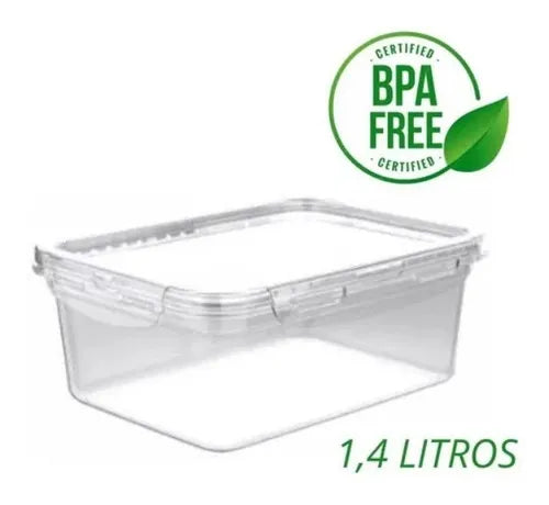 Kit 3 Potes Retangulares 1,4l Freezer Microondas Marmita Cor Transparente - 1,4l