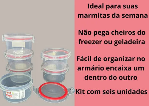 Kit Potes Vasilhas Marmita Fit Redondos 6 Unidades