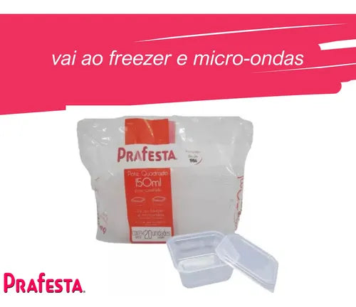 Pote Descartável 150ml Quadrado Com Tampa C/ 40 Unidades Cor Tranparente