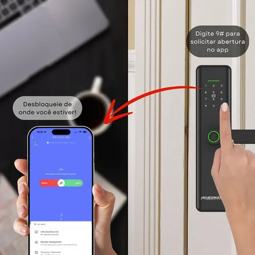 Fechadura Eletrônica Inteligente Wifi Novadigital Slim SL-SLIM Abertura Biometria Cartão Tag SenhaApp Compatível Tuya Smart Life Preta