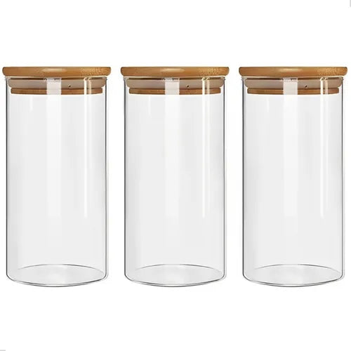 Conjunto 3 Potes Herméticos Com 1000ml De Vidro Redondo Cor Branco