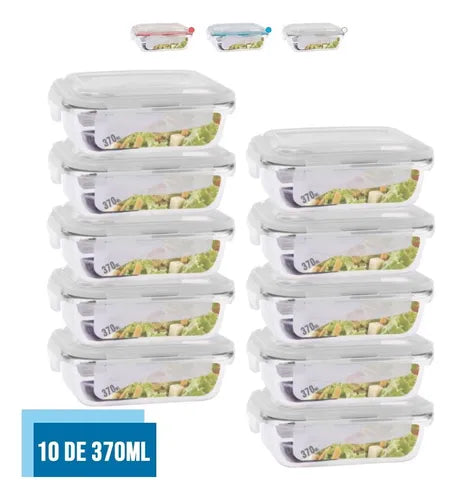 Conjunto 10 Potes 370ml Vidro Hermético Mantimentos Marmita
