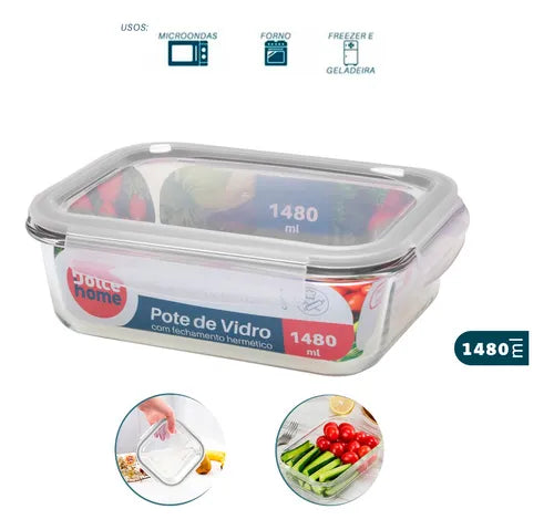Pote Hermético De Vidro - Marmita -micro-ondas -forno 1480ml Cor Vermelho