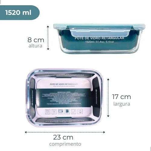 Pote Vidro Hermético Transparente Marmita Fitness Kit 3 Un.