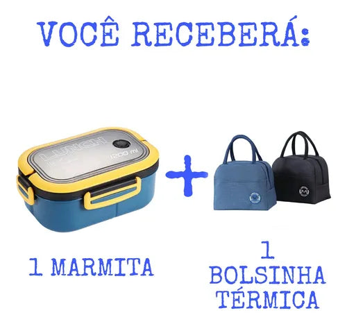 Kit Marmita Fitness 1l Com Bolsa Térmica Academia Trabalho