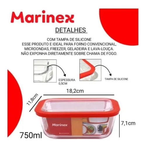 Marmita De Vidro 750ml Com Tampa De Silicone Marinex Cor Transparente