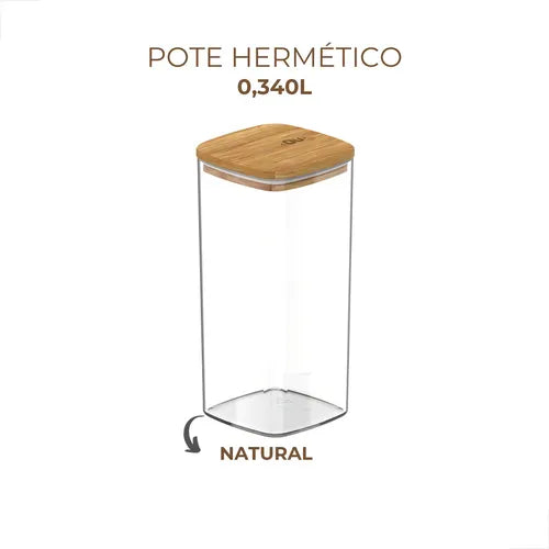 Pote Hermético Organizador Tampa De Bambu 340ml Keep Ou