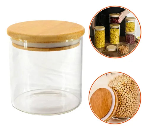 Pote Vidro Hermetico Tampa Bambu 1200ml Premium Cereal Graos