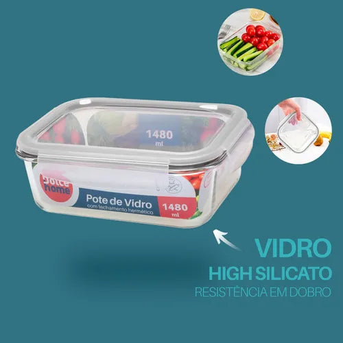Pote Hermético De Vidro - Marmita -micro-ondas -forno 1480ml Cor Vermelho