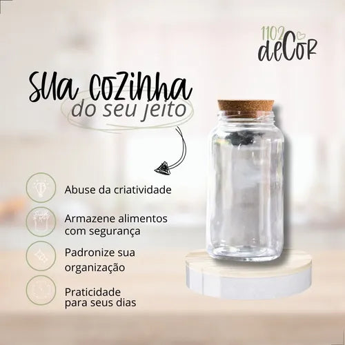 Kit 5 Potes Médios De Vidro 810 Ml Com Tampa Cortiça Cor Transparente