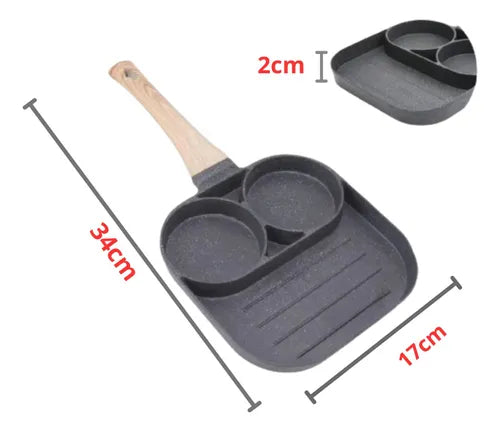 Frigideira Antiaderente 3 Compartimentos P/ Ovos Panquecas Cor Cinza-escuro