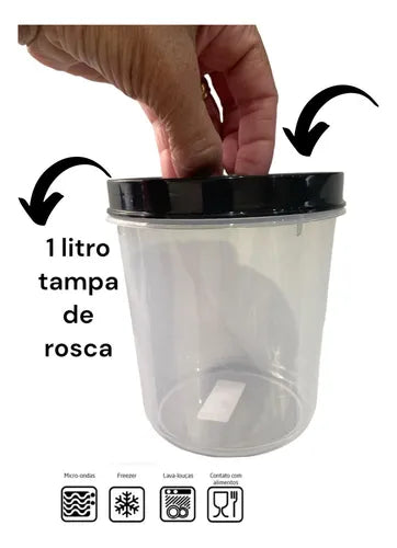 Kit Pote Vasilha Alimento Tampa De Rosca 1 Litro Kit 12 Pçs